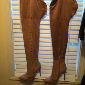 Mauve, Gold Studded Over the Knee Boots, Size 10